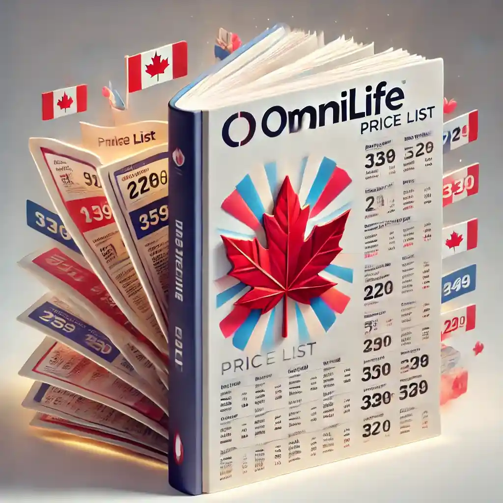 Lista de Precios Omnilife Canadá 2025 y Productos que se pueden vender solamente para consumo personal 3 DALL·E 2025 01 15 13.48.25 An artistic representation of a book symbolizing a price list for Omnilife Canada. The book is open with colorful and vibrant pages displaying produc 1
